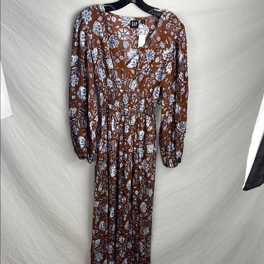 GAP Brown and White Long Sleeve V-Neck Sundress small - Picture 2 of 8